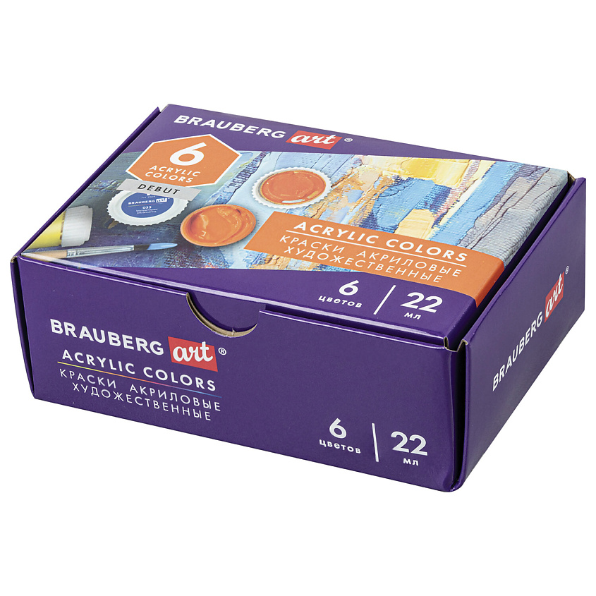 Изображение товара BRAUBERG Краски акриловые художественные ART DEBUT в баночках, 6 шт