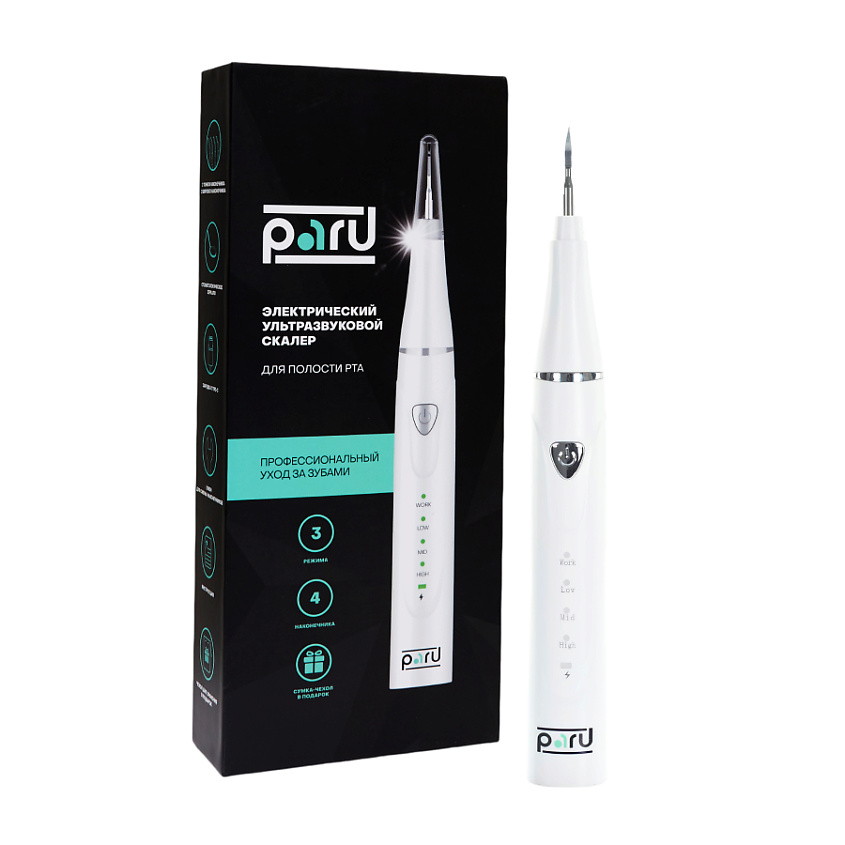 Изображение товара Ультразвуковой скалер PARU для зубов с 4 насадками и водонепроницаемым корпусом