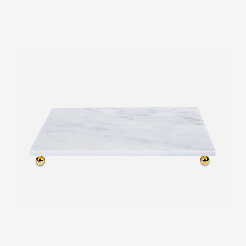 Изображение товара НАТУРКАМЕНЬ Поднос мраморный белый на ножках золото, 1 шт.; цвет: белый; размер: 30х20 см.