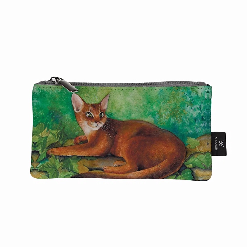 Изображение товара Маленькая кожаная женская косметичка с оригинальным принтом коричневая и зеленая