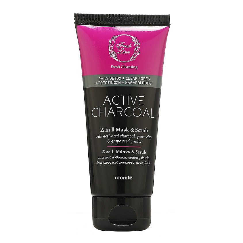 Изображение товара FRESH LINE Маска-скраб для лица древесный уголь 2 in 1 Mask & Scrub Active Charcoal, 100 мл