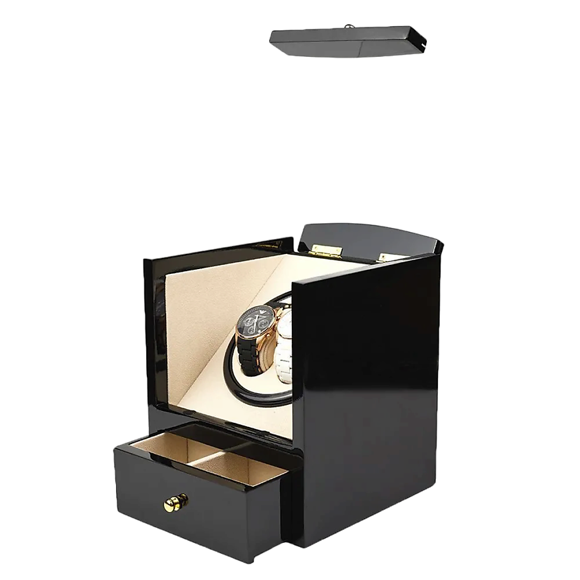 Изображение товара Шкатулка для часов с автоподзаводом CLOX W115B Черная с отделением для украшений