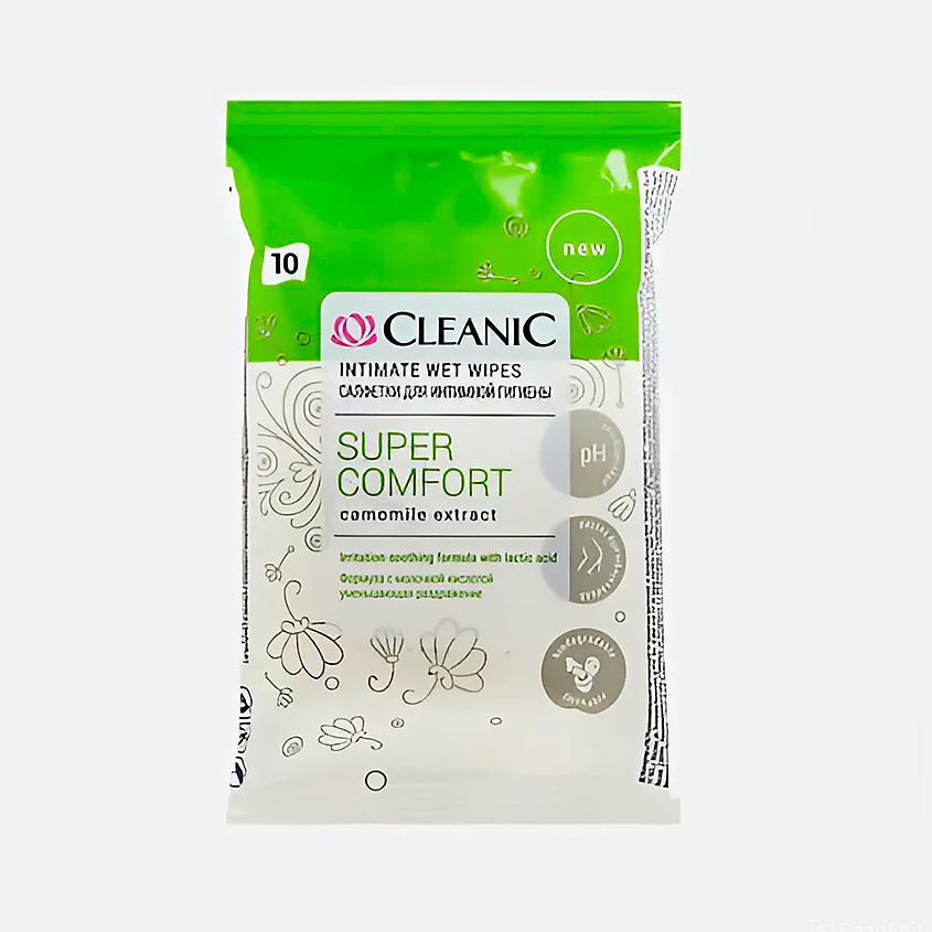 Изображение товара CLEANIC Super Comfort Влажные салфетки для интимной гигиены 20 шт натуральный хлопок