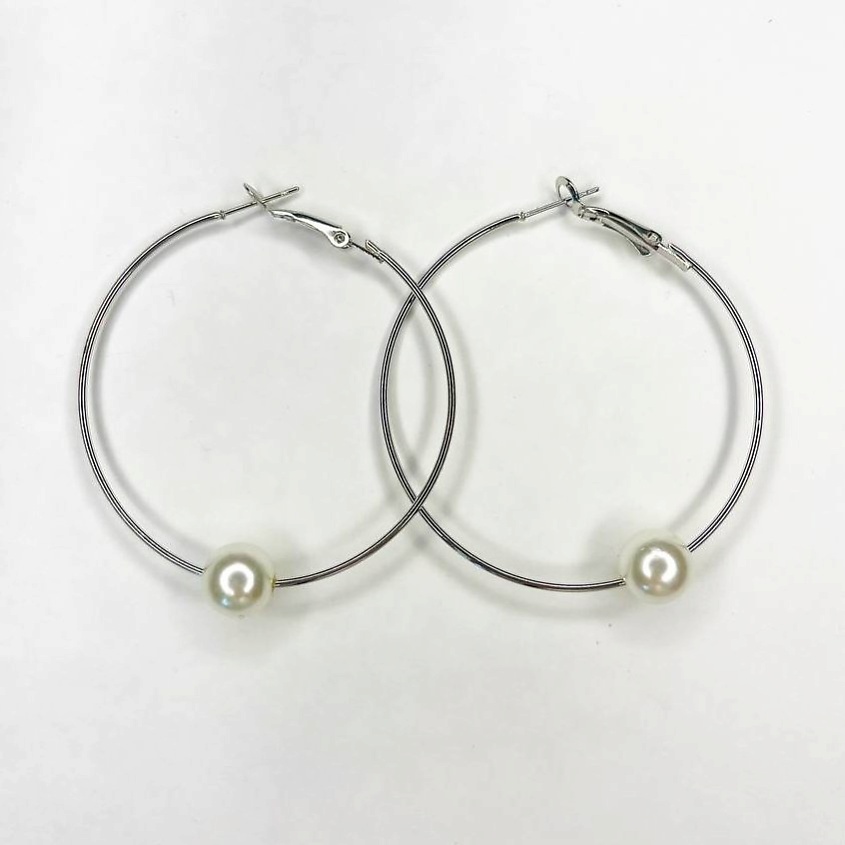 Изображение товара Серьги-кольца с жемчугом серебряные бижутерия GILMEEVA для женщин