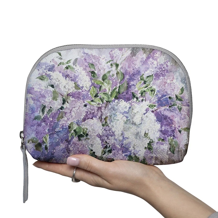 Изображение товара Кожаная женская косметичка с уникальным принтом, большая, сиреневая