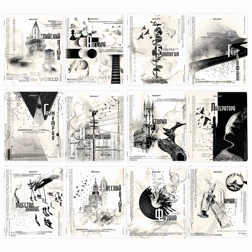Изображение товара BRAUBERG Тетради предметные комплект BLACK&WHITE, 12 шт.