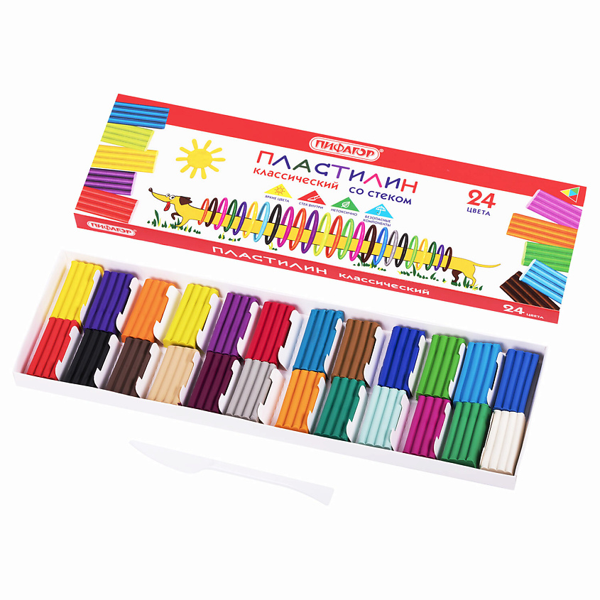 Изображение товара ПИФАГОР Пластилин классический Веселая такса, 24 цвета, 360 г