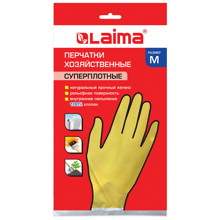 Изображение товара LAIMA Перчатки хозяйственные латексные Премиум, цвет: Желтый, 1 шт, размер: M