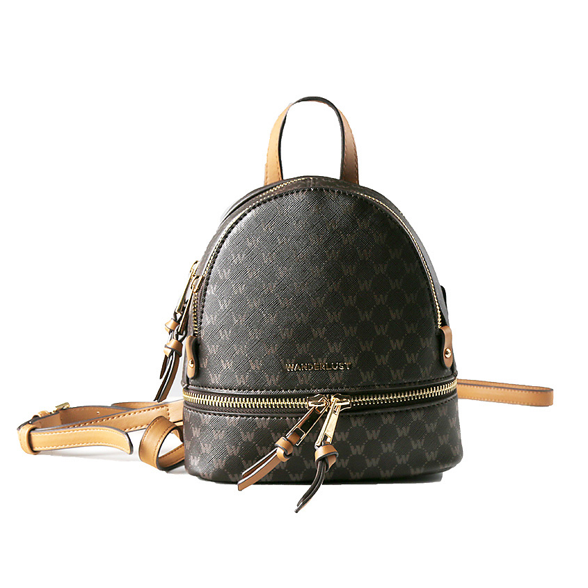 Изображение товара Женский рюкзак Wanderlust Saffiano small коричневый с принтом 19x9,5x19 см