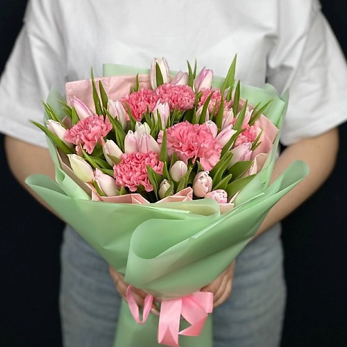 КАССИЯ Тюльпаны 25 штук с диантусами