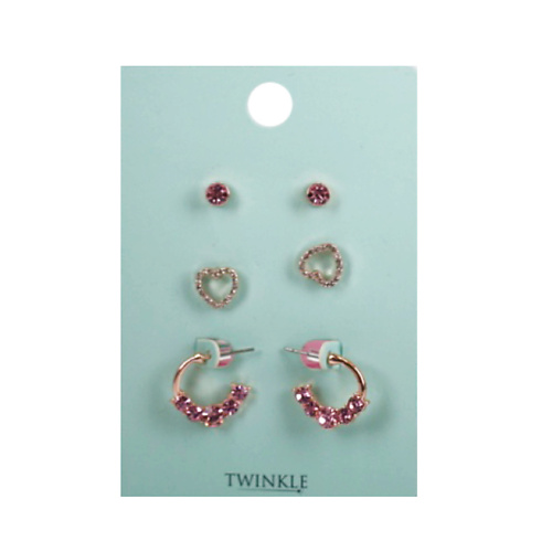 

TWINKLE Серьги набор из 3 пар Pink Heart, Серьги набор из 3 пар Pink Heart