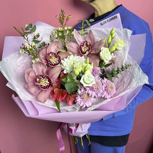 

GLOW FLOWERS Авторский букет с орхидей, хризантем и альстромерии, Авторский букет с орхидей, хризантем и альстромерии