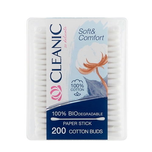 

CLEANIC Soft&Comfort Ватные палочки гигиенические в прямоугольной коробке 200.0, Soft&Comfort Ватные палочки гигиенические в прямоугольной коробке