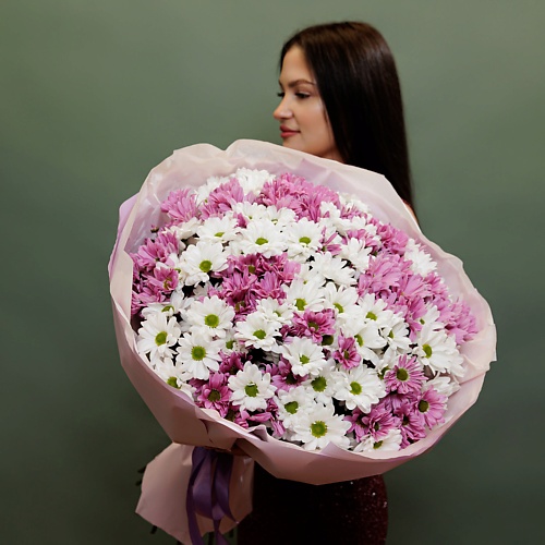 

БУКЕТНАЯ ЛАВКА 25 бело-розовых хризантем, 25 бело-розовых хризантем