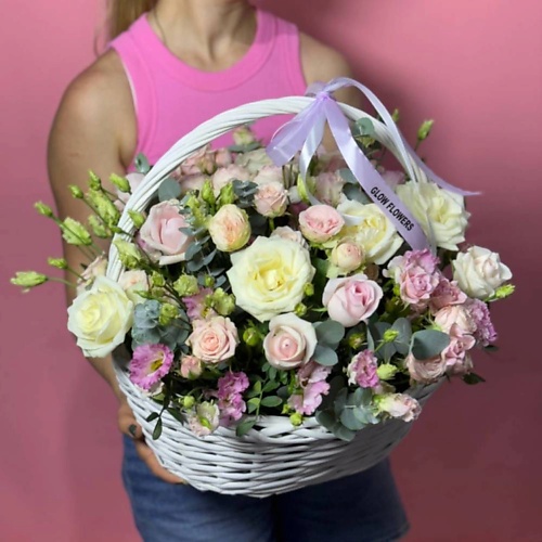

GLOW FLOWERS Композиция из кустовых роз в корзине, живая Роза микс, Композиция из кустовых роз в корзине, живая Роза микс