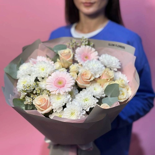 

GLOW FLOWERS Шикарный букет из роз и гербера, букет свежих цветов, Шикарный букет из роз и гербера, букет свежих цветов