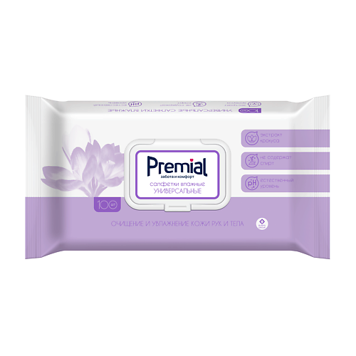 

PREMIAL Natural Салфетки влажные универсальные с экстрактом крокуса, Natural Салфетки влажные универсальные с экстрактом крокуса