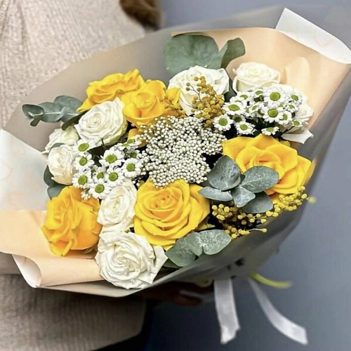 

GLOW FLOWERS Букет розы, хризантемы и сухоцветы, Букет розы, хризантемы и сухоцветы