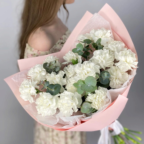 

ART FLORA Букет из белых Диантусов и эвкалипта, Букет из белых Диантусов и эвкалипта