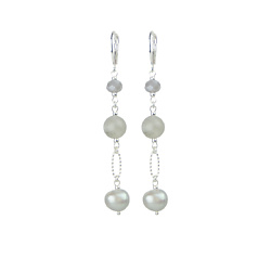 Серьги с жемчугом, лабрадоритом и кристаллом