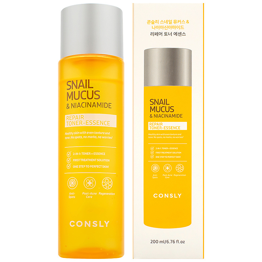 CONSLY Тонер-эссенция восстанавливающий с муцином улитки и ниацинамидом Repairing Toner-Essence With Snail Mucin And Niacinamide – фото 4
