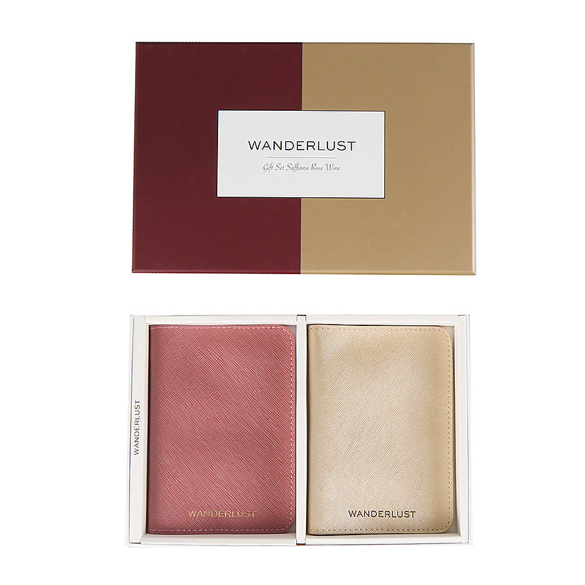 WANDERLUST Подарочный набор Saffiano Rose Wine + Champagne Gold. Комплект: обложки на паспорт – фото 3