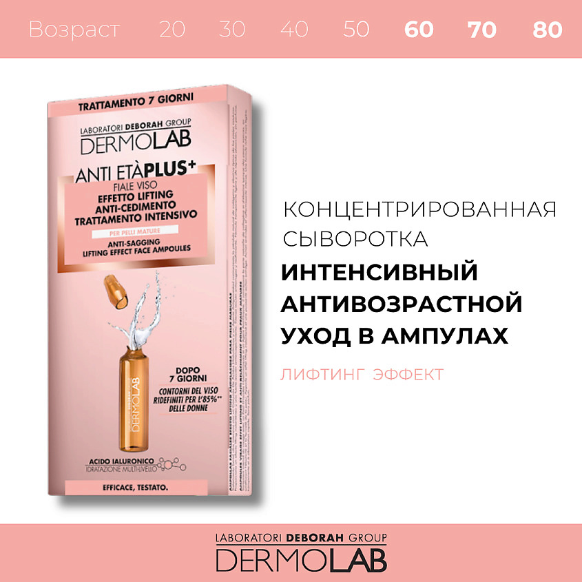 DEBORAH Концентрированная сыворотка лифтинг эффект и тонус кожи в ампулах Dermolab Anti-Eta Plus+ Anti-Sagging Lifting Effect Face Ampoules – фото 5