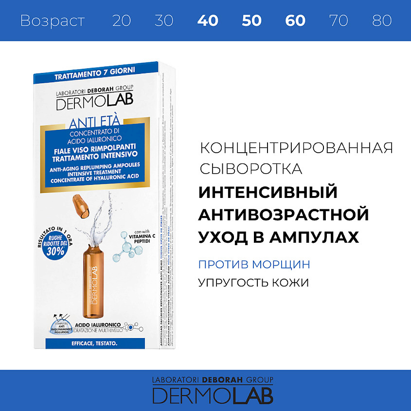 DEBORAH Концентрированная сыворотка Интенсивный антивозрастной уход в ампулах Dermolab Anti-aging Replumping Ampoules Intensive Treatment – фото 9