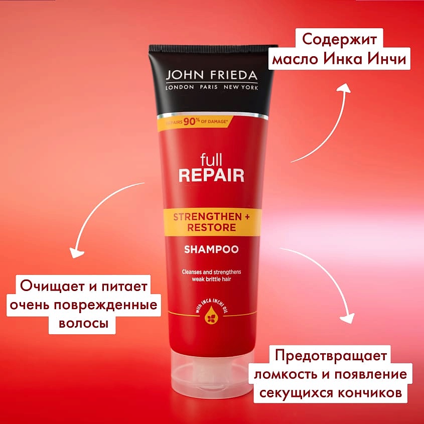 JOHN FRIEDA Укрепляющий + восстанавливающий шампунь для волос Full Repair – фото 4