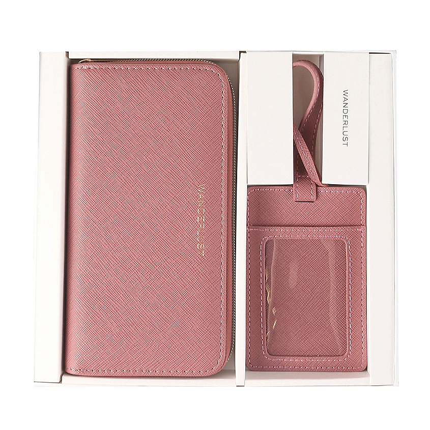 WANDERLUST Подарочный набор Saffiano Rose Wine. Комплект: кошелек + бирка на багаж. – фото 2
