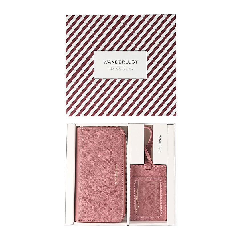 WANDERLUST Подарочный набор Saffiano Rose Wine. Комплект: кошелек + бирка на багаж. – фото 3