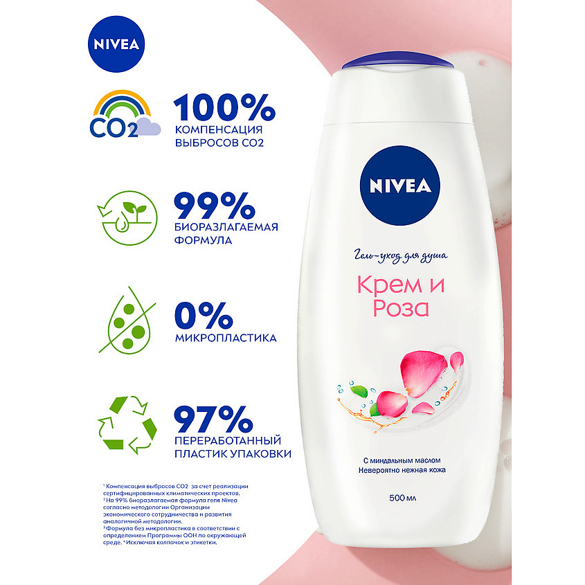 NIVEA Гeль-уход для душа Крем и Роза – фото 3