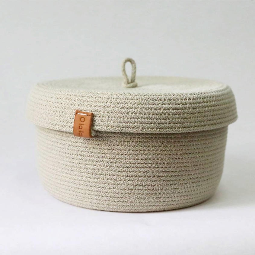 Изображение товара Круглая корзина с крышкой из хлопка OLALA HOME для хранения и организации дома