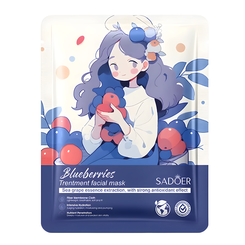 Изображение товара SADOER Тканевая маска для лица с экстрактом черники, 1 шт.