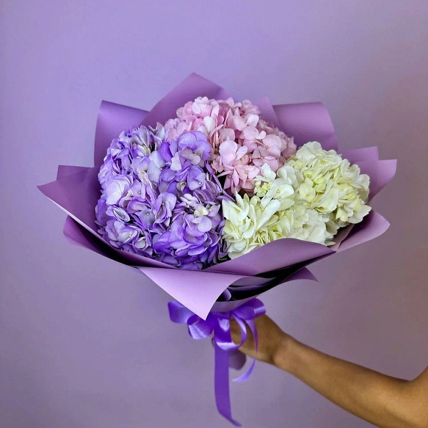 Изображение товара Разноцветная гортензия Трио - букет живых цветов для любого праздника