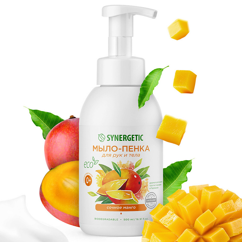 Изображение товара SYNERGETIC Мыло-пенка для рук и тела "Сочное манго", 500 мл
