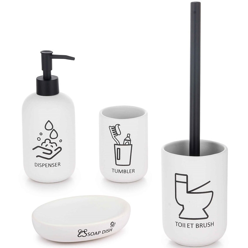 Изображение товара ND PLAY Набор для ванны "Paris" (диспенсер,стакан,мыльница, ершик), Белый