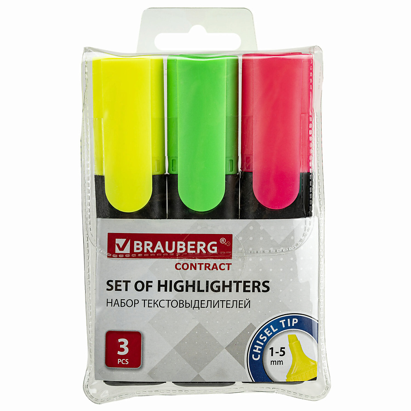 Изображение товара Набор текстовыделителей BRAUBERG Contract 3 шт яркие неоновые цвета