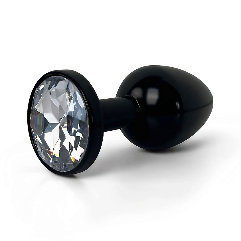Изображение товара LE FRIVOLE Анальная пробка металлическая черная с белым кристаллом Fantasy Toys, 1 шт.