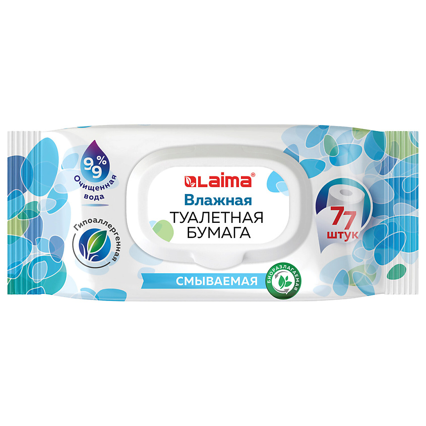 Изображение товара Влажная туалетная бумага LAIMA 77 шт смываемая с пластиковым клапаном