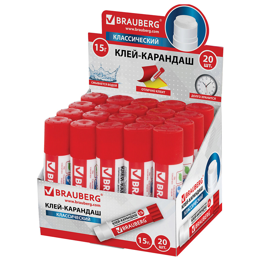 Изображение товара BRAUBERG Набор клей-карандашей, цвет: Красный, 20 набор