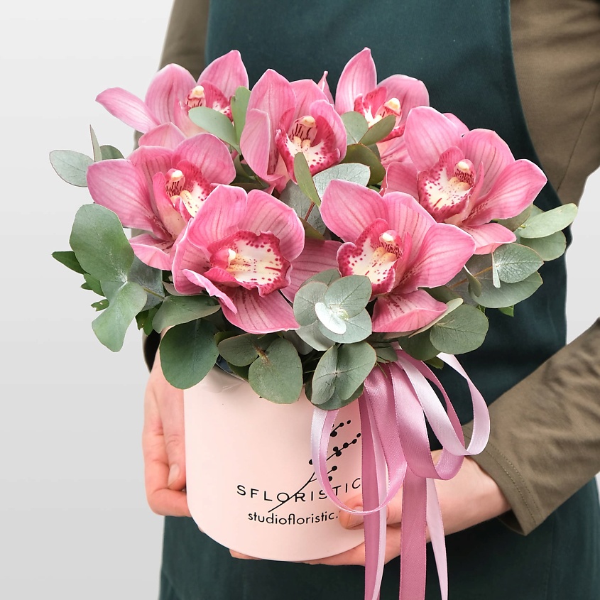 Изображение товара Композиция розовых орхидей "Дюймовочка" в стильной коробке