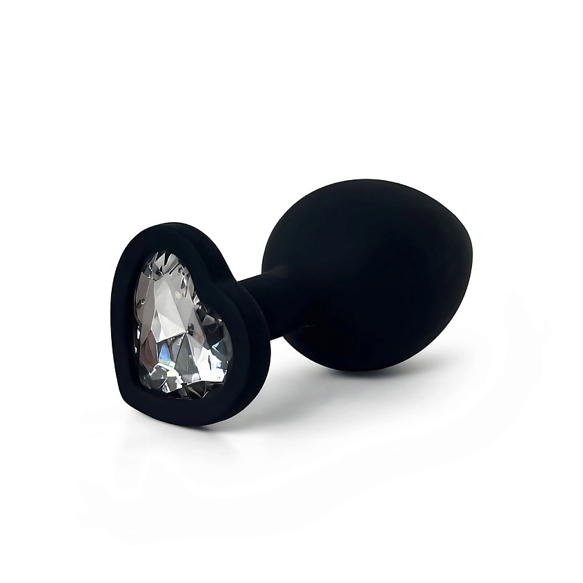 Изображение товара LE FRIVOLE Анальная пробка силиконовая черная с белым кристаллом в виде сердца Fantasy Toys, 1 шт.