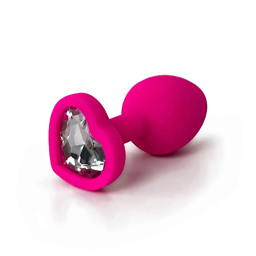 Изображение товара LE FRIVOLE Анальная пробка силиконовая розовая с белым кристаллом в виде сердца Fantasy Toys, 1 шт.