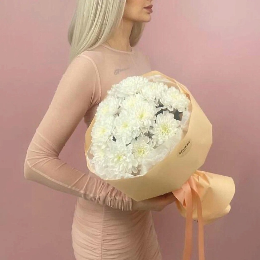 Изображение товара Моно белая кустовая хризантема, букет живых цветов, 1 шт