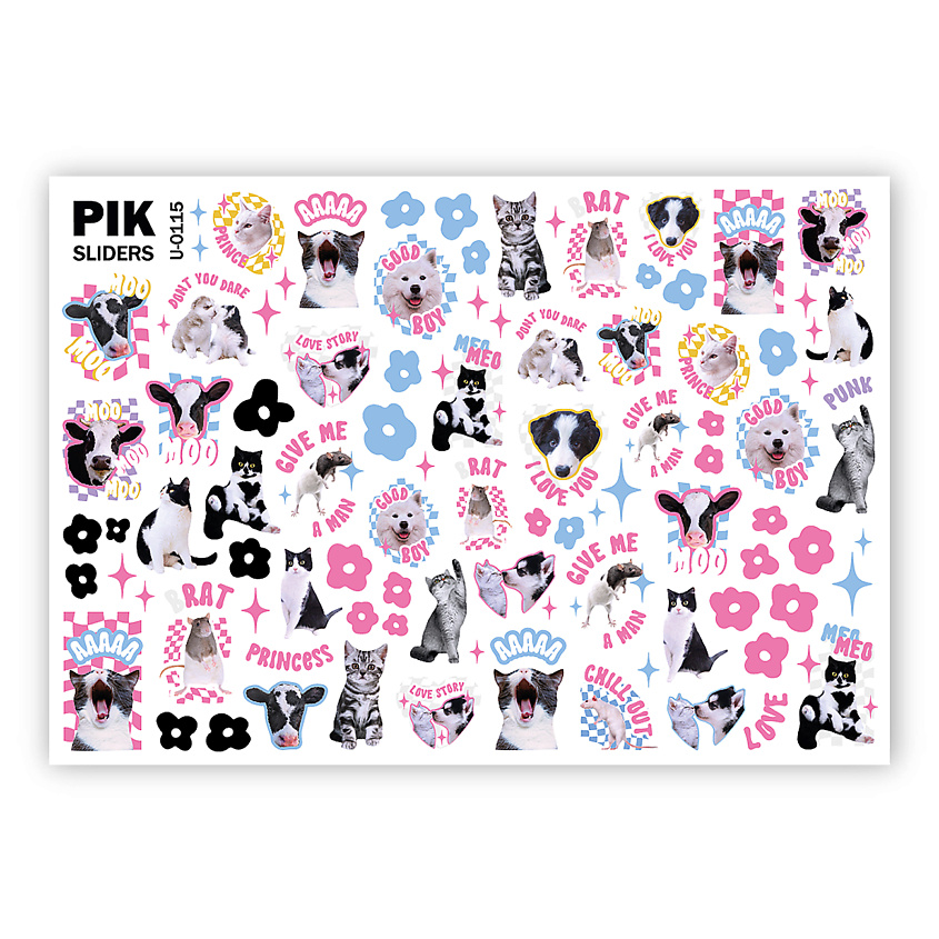 Изображение товара Пиковые слайдеры для ногтей P-115 котики и крысы 1 шт для уникального маникюра