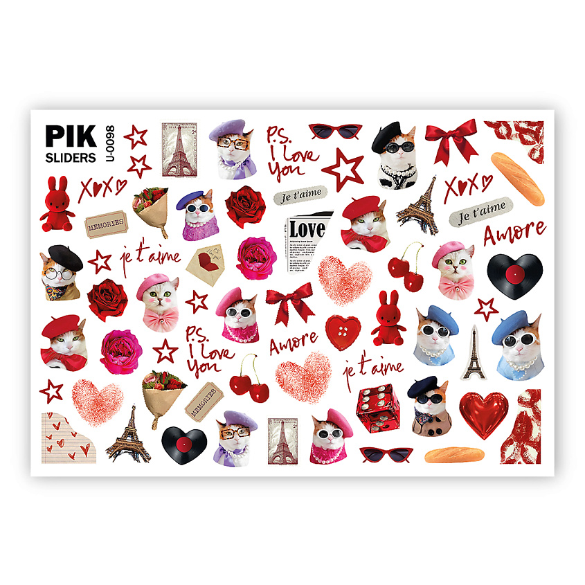 Изображение товара Слайдеры для ногтей PIK P-098 Котики 1 шт. яркие и качественные для маникюра