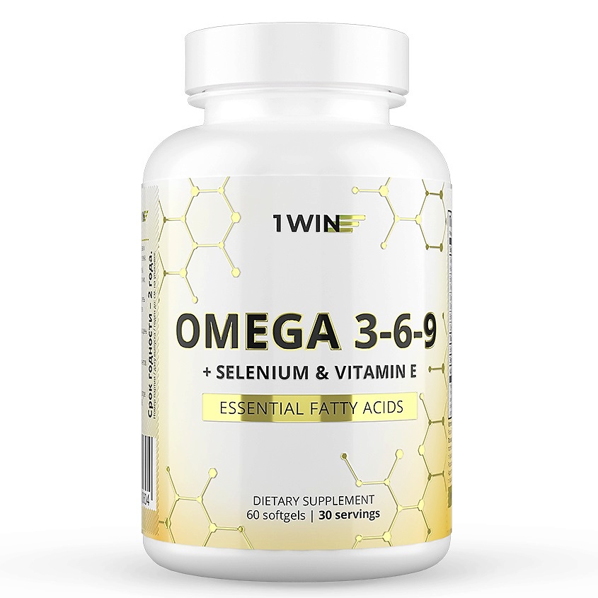 Изображение товара 1WIN Витамины Омега 3-6-9 с селеном и витамином Е, рыбий жир Dietary Supplement Omega 3-6-9 with Selenium & Vitamin E, 60 шт.