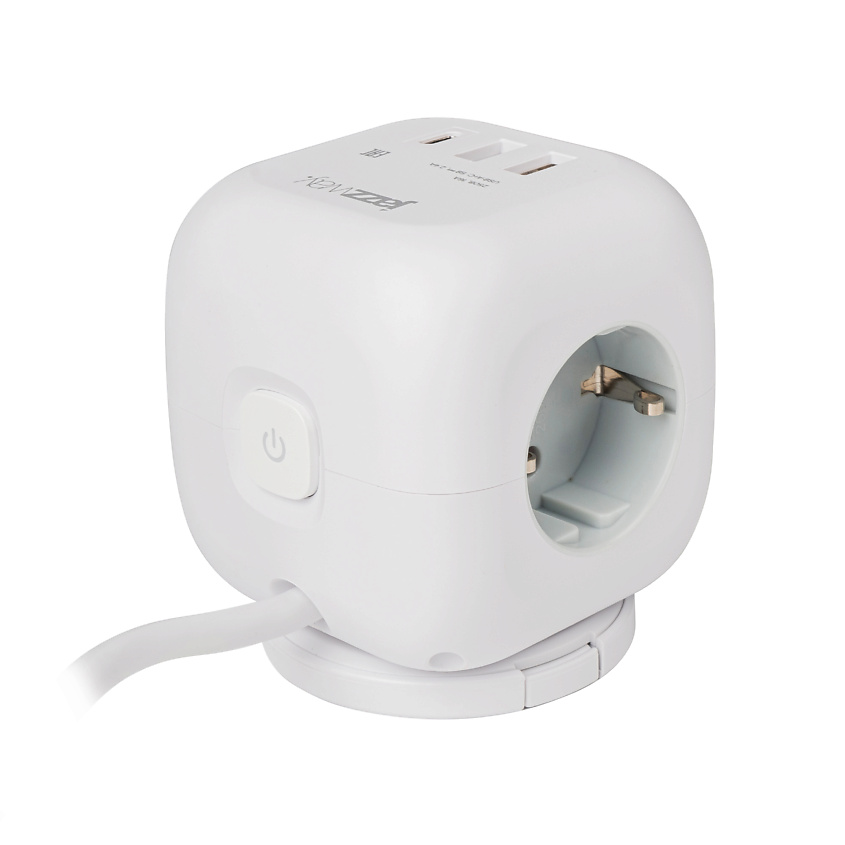 Изображение товара JAZZWAY Разветвитель сетевой с подсветкой КУБ AC-3UGS-wh, 1 шт.