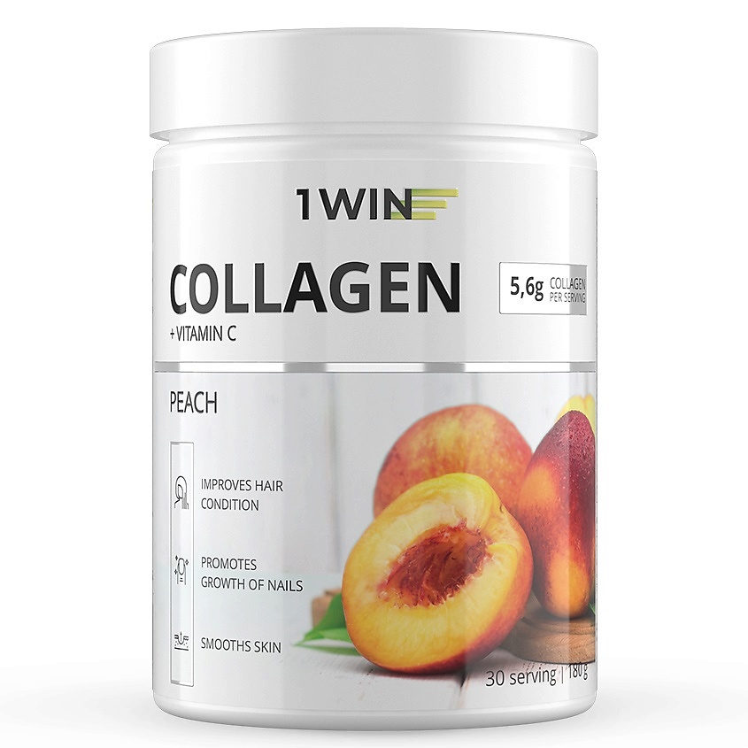 Изображение товара 1WIN Коллаген c витамином C, со вкусом персика Dietary Supplement Collagen + Vitamine C, Peach, 180 г Изображение товара 1WIN Коллаген c витамином C, со вкусом персика Dietary Supplement Collagen + Vitamine C, Peach, 180 г